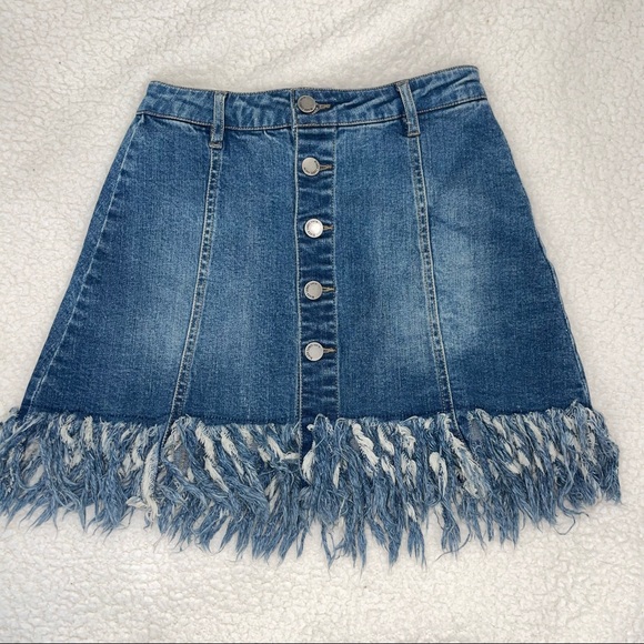 Denim skirt with fringes only worn one time in perfect condition! - Picture 1 of 2